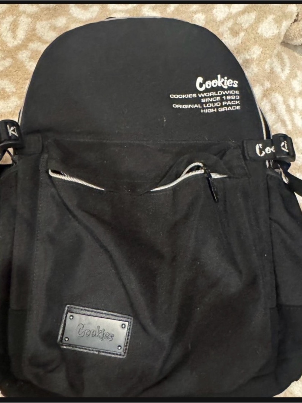 Cookies Black Canvas Backpack with Black Logo Plate